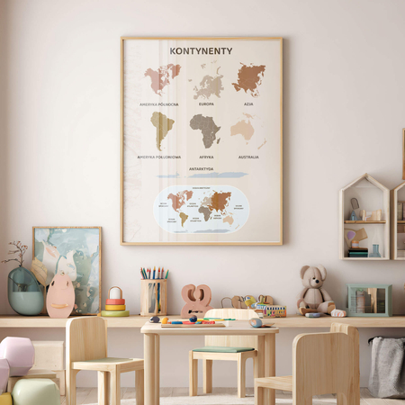 Plakat Edukacyjny Mapa Kontynentów