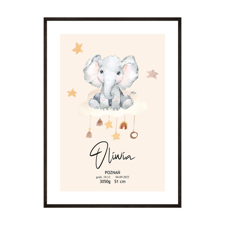 Plakat Metryczka Ze Słonikiem