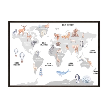 Plakat Mapa Zwierząt Świata No2
