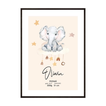 Plakat Metryczka Ze Słonikiem